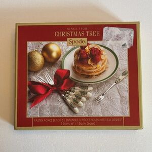 Spode Christmas Tree Pastry Fork Set with Red and Gold Accents
